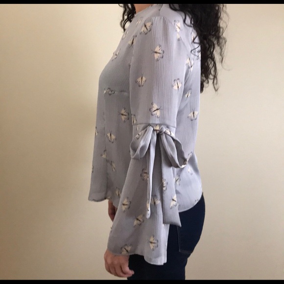 TOPSHOP Moth Print Tie Sleeve Blouse - Picture 5 of 6